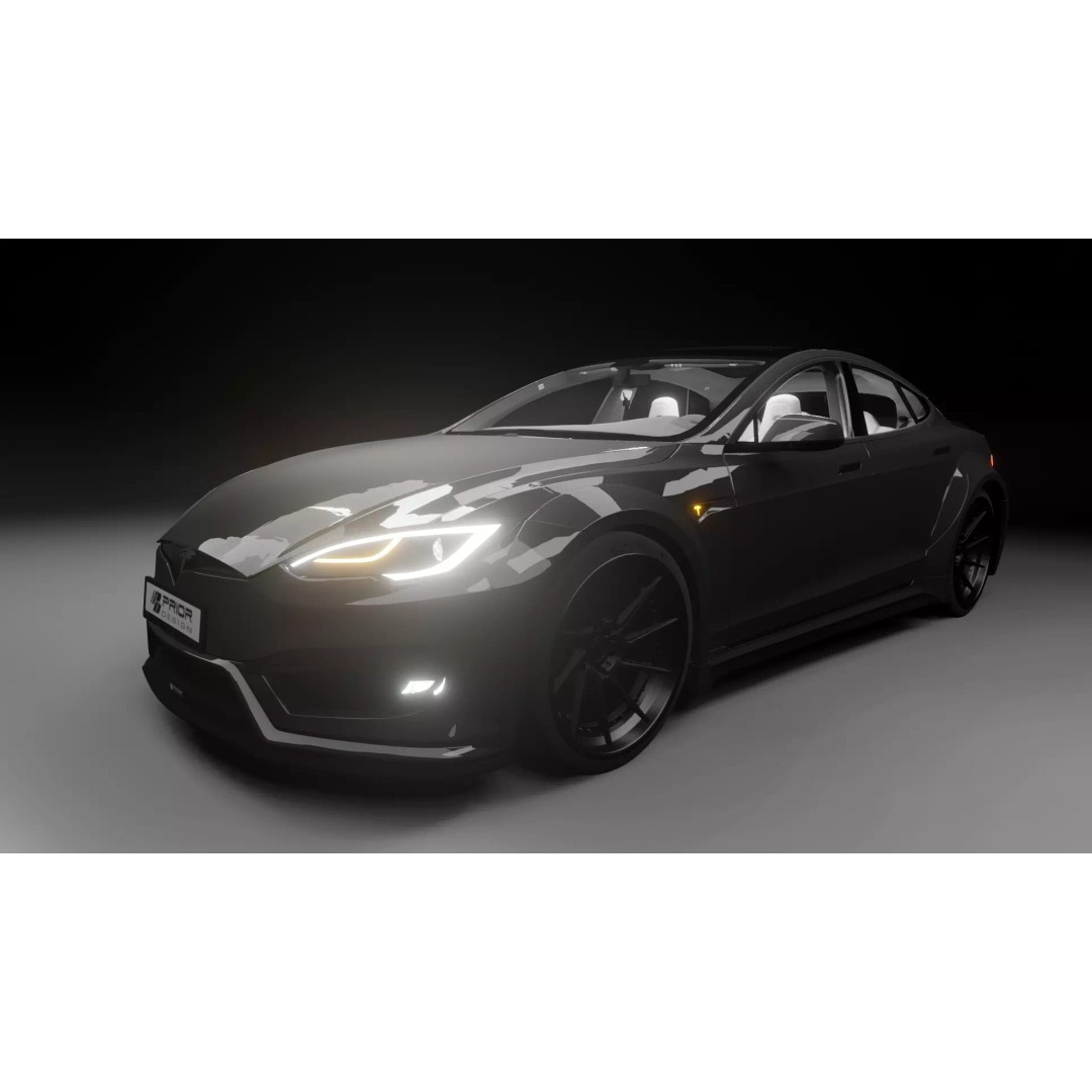 Tesla Model S 3D Model – Low Poly Rigged Game Asset, FBX, OBJ - View 2