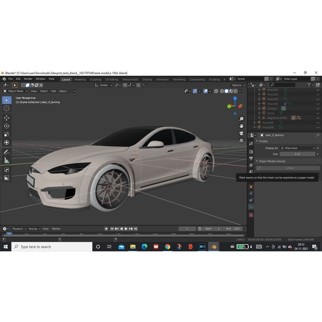 Tesla Model S 3D Model – Low Poly Rigged Game Asset, FBX, OBJ - View 20