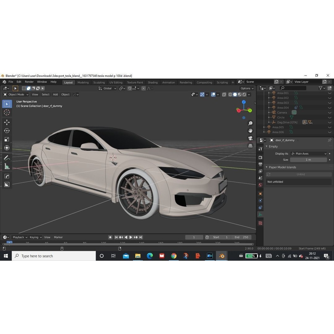Tesla Model S 3D Model – Low Poly Rigged Game Asset, FBX, OBJ - View 21