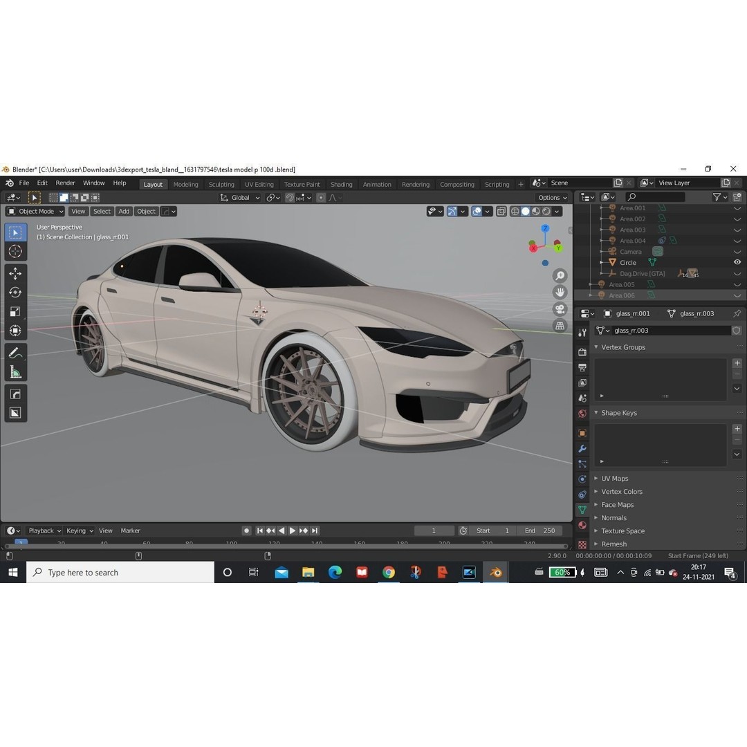 Tesla Model S 3D Model – Low Poly Rigged Game Asset, FBX, OBJ - View 22