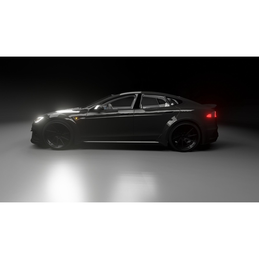 Tesla Model S 3D Model – Low Poly Rigged Game Asset, FBX, OBJ - View 3