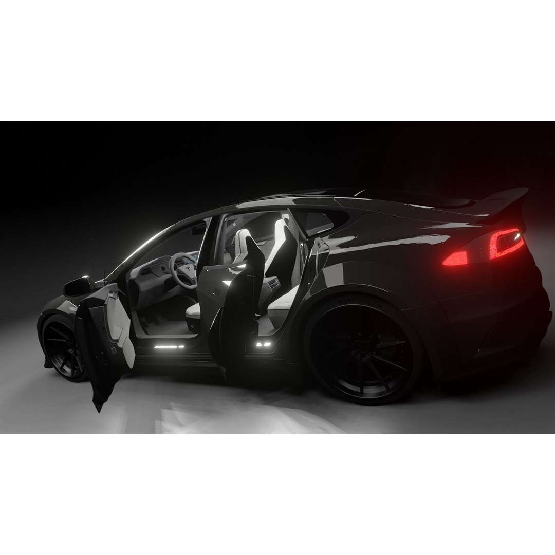 Tesla Model S 3D Model – Low Poly Rigged Game Asset, FBX, OBJ - View 4
