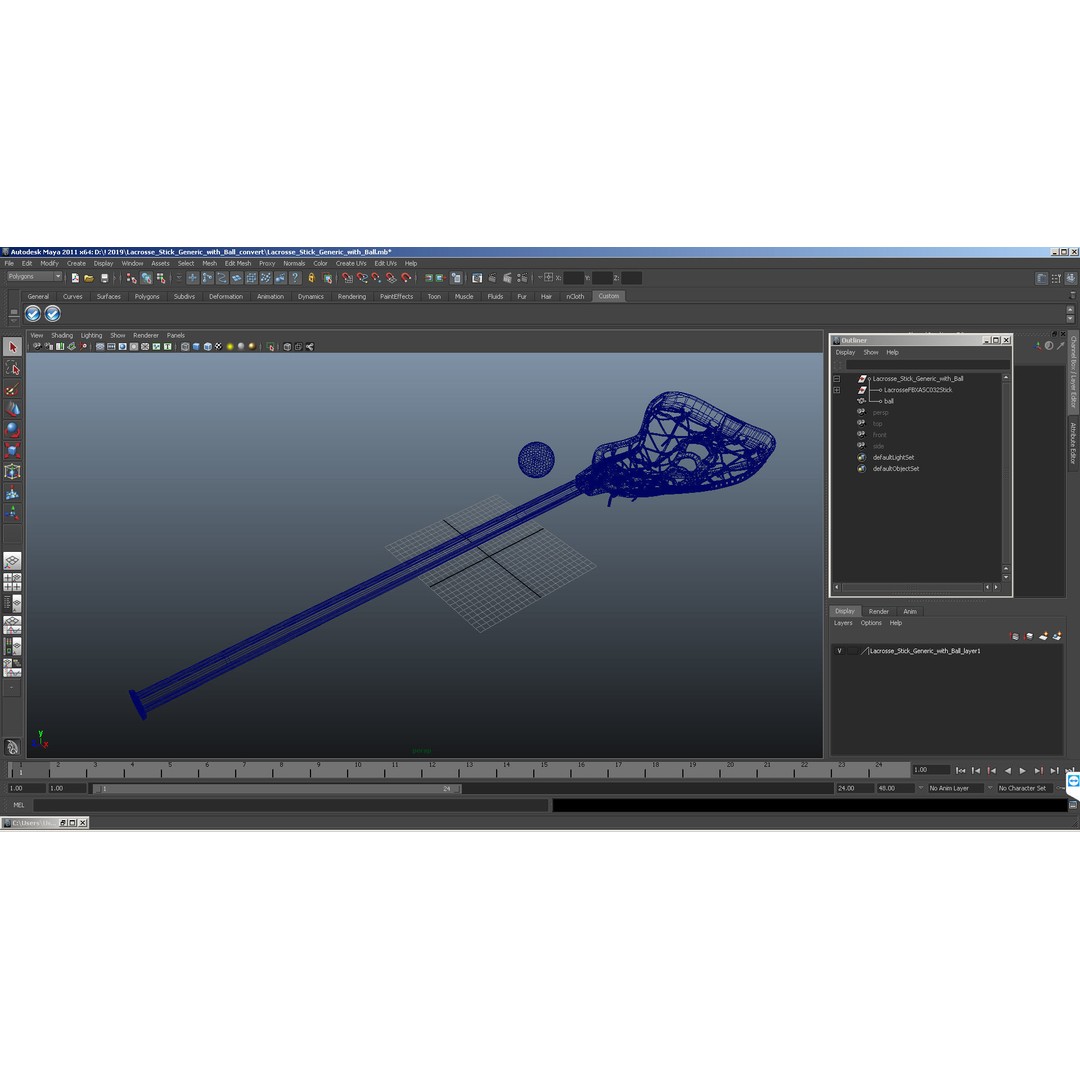 Lacrosse Stick 3D Model – Generic Sport Equipment with Ball, FBX