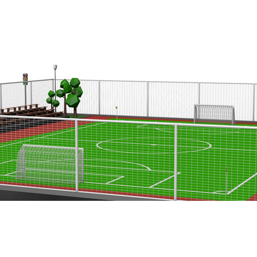 Football Soccer Field 3D Model – Low Poly Game Asset, FBX & OBJ Formats - View 10