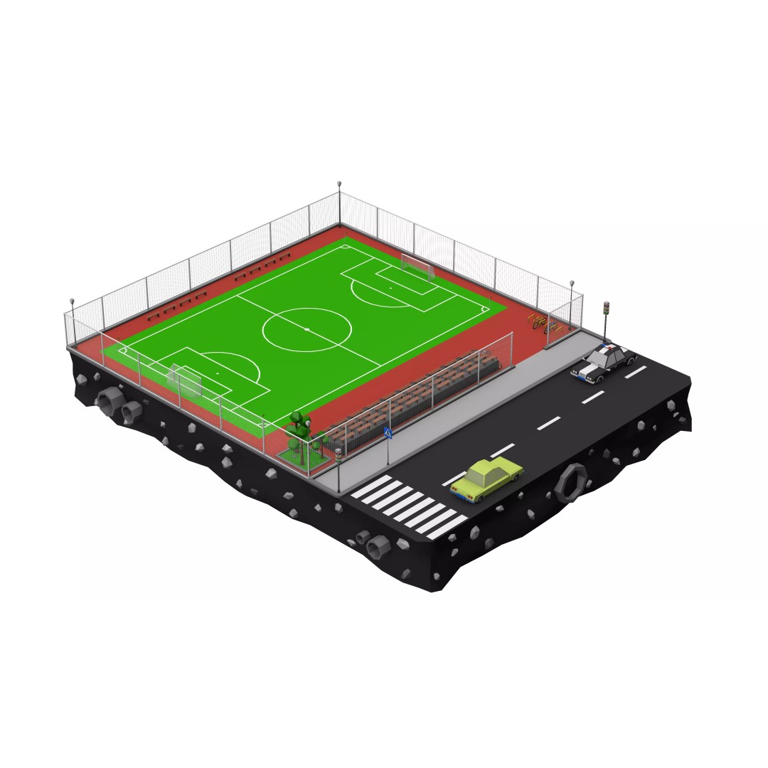 Football Soccer Field 3D Model – Low Poly Game Asset, FBX & OBJ Formats - View 2