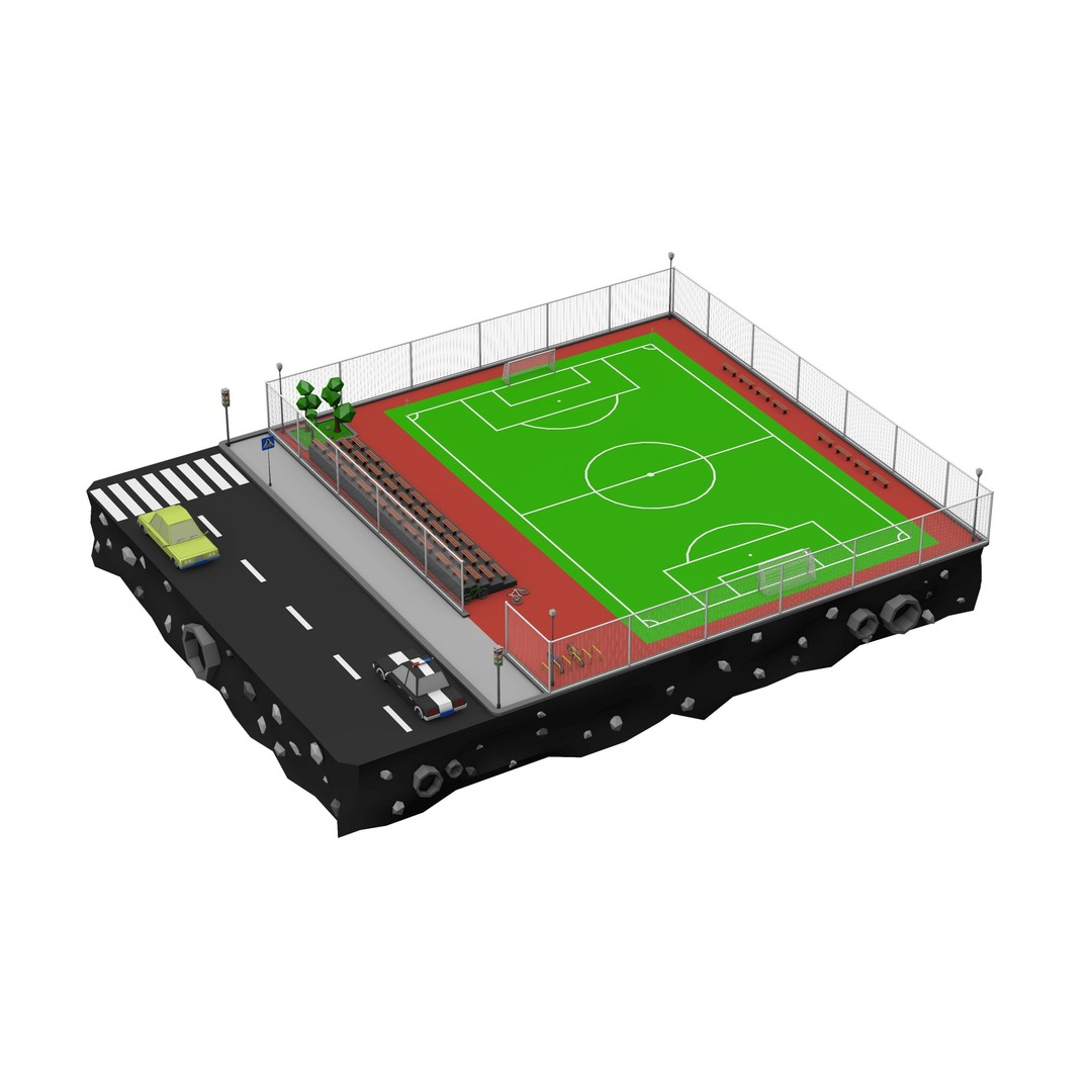 Football Soccer Field 3D Model – Low Poly Game Asset, FBX & OBJ Formats - View 4