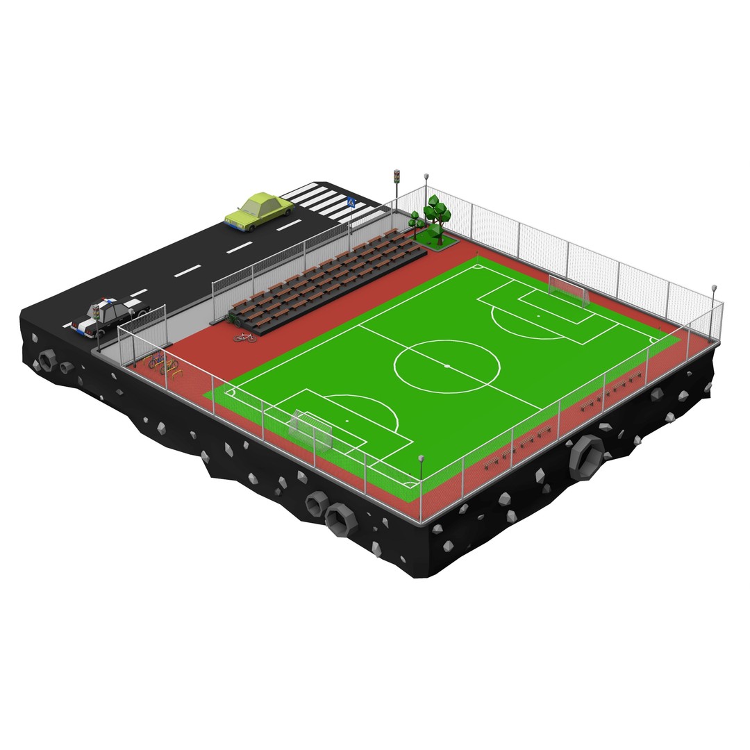 Football Soccer Field 3D Model – Low Poly Game Asset, FBX & OBJ Formats - View 5