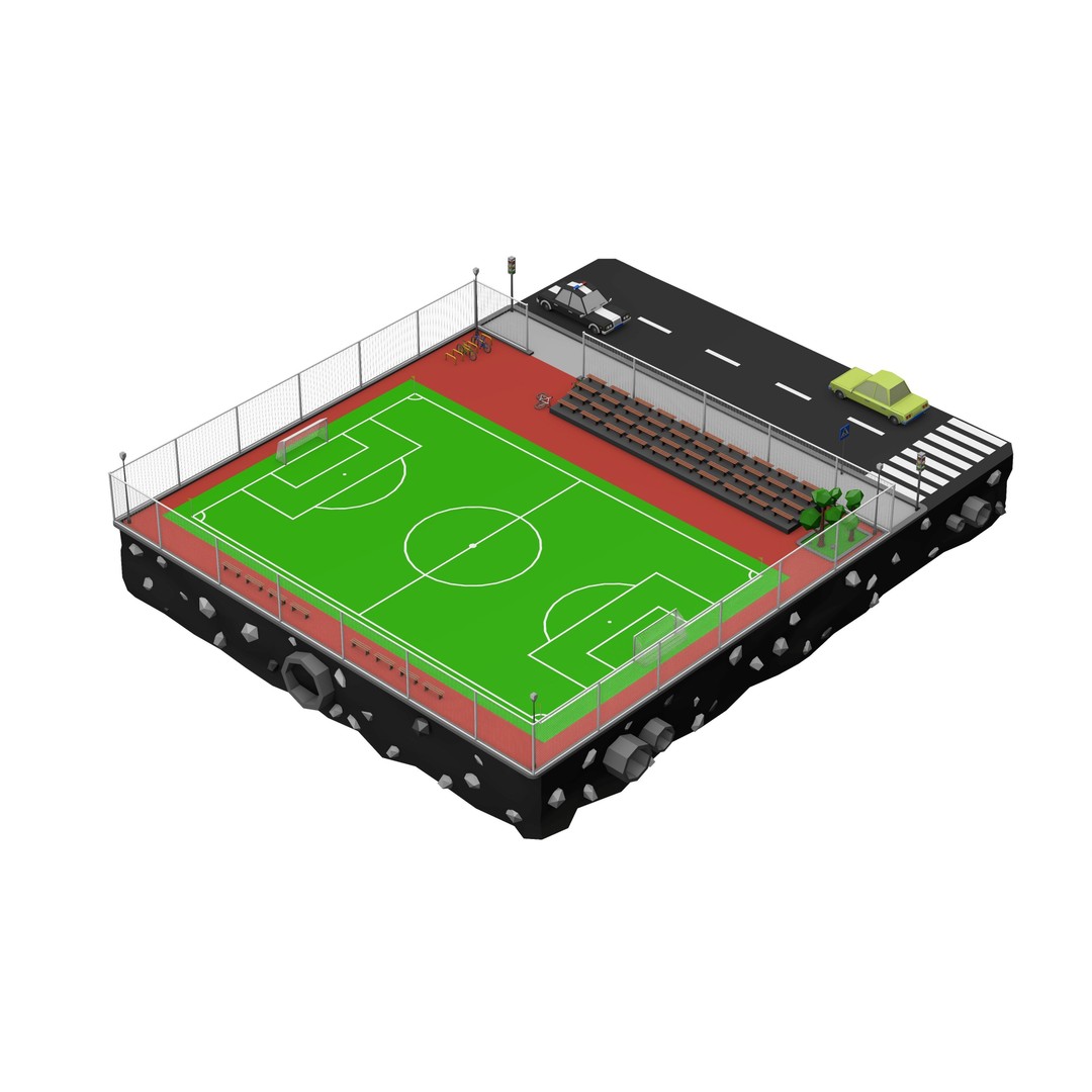 Football Soccer Field 3D Model – Low Poly Game Asset, FBX & OBJ Formats - View 6
