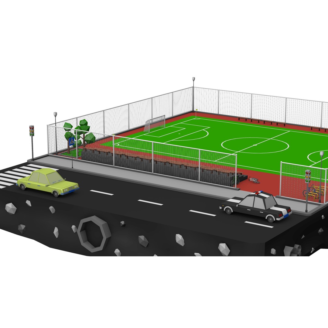 Football Soccer Field 3D Model – Low Poly Game Asset, FBX & OBJ Formats - View 8