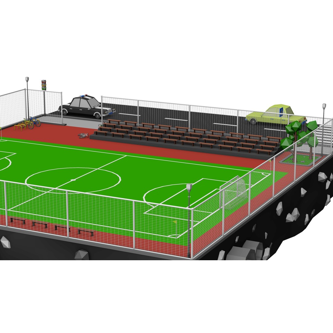 Football Soccer Field 3D Model – Low Poly Game Asset, FBX & OBJ Formats - View 9