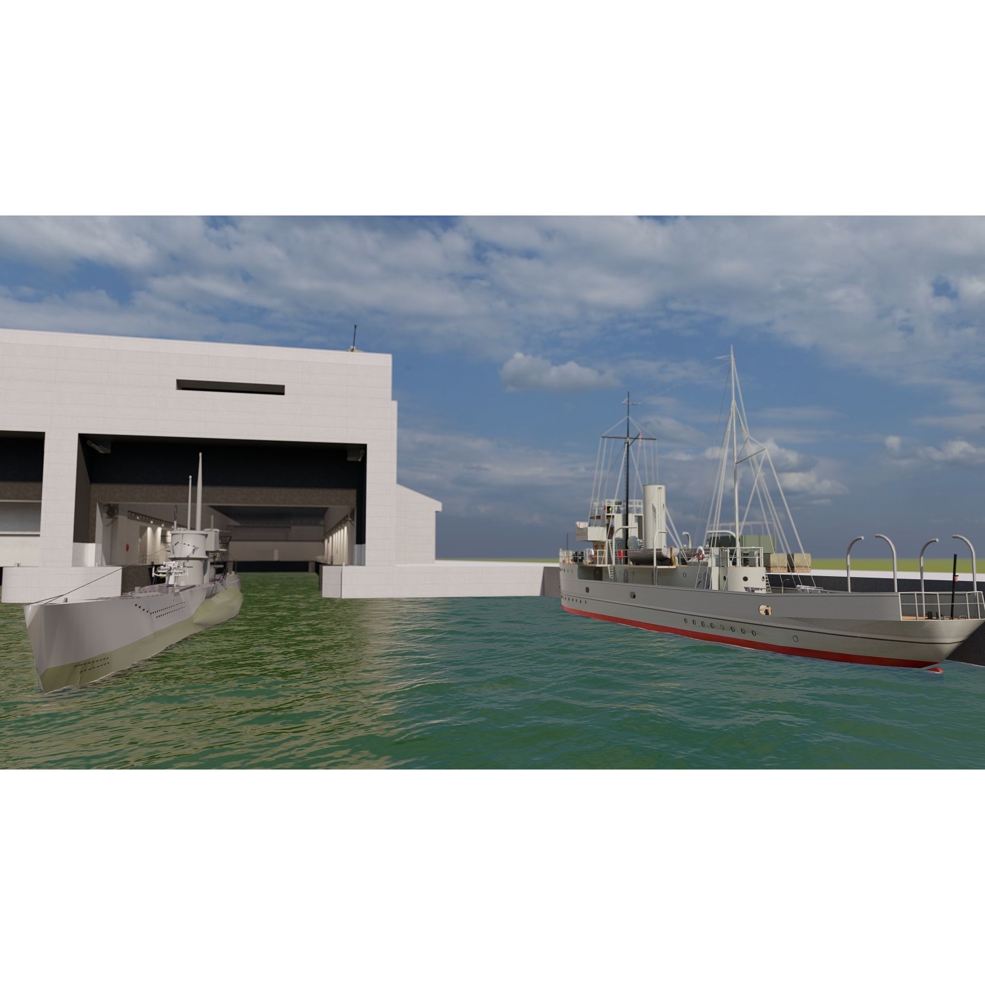 U-Boat Base at La Pallice France - Game-Ready 3D Model - View 9