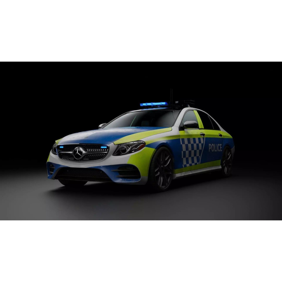Mercedes Benz E43 Police Car 3D Model – High Poly PBR Asset, Blender - View 2