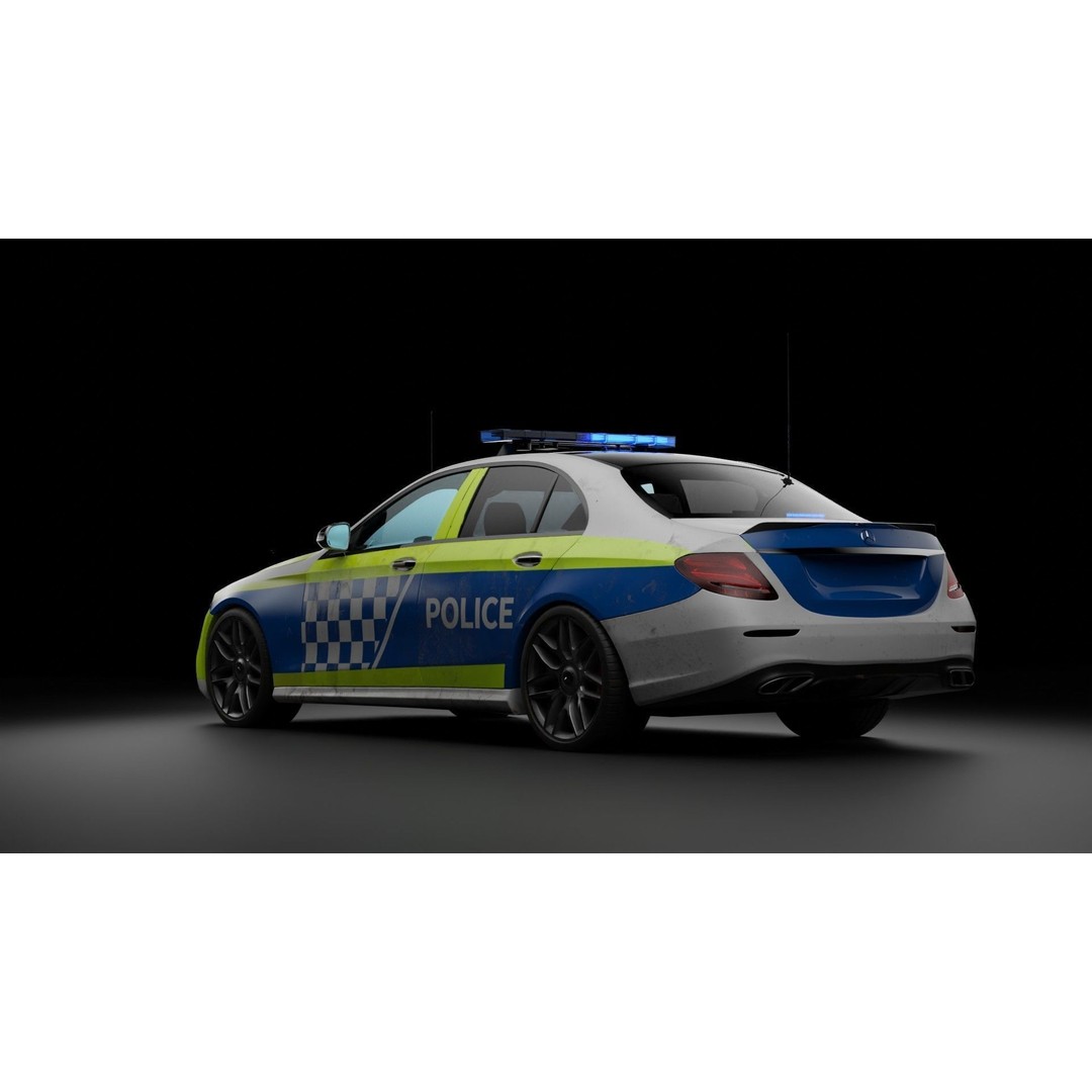 Mercedes Benz E43 Police Car 3D Model – High Poly PBR Asset, Blender - View 3