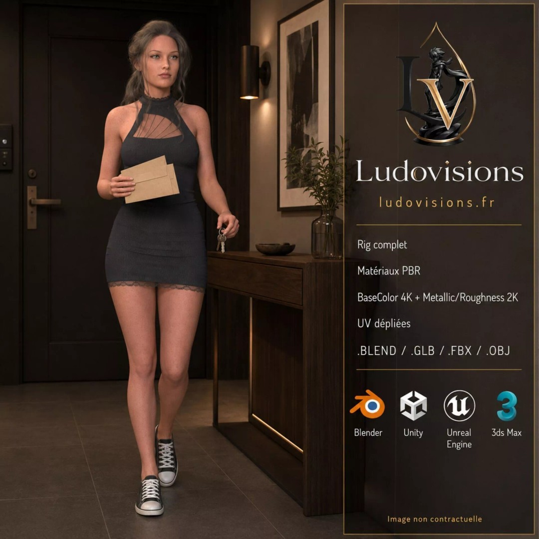 Realistic Woman 3D Model – Rigged Low-Poly Game Asset, FBX & Blender - View 11