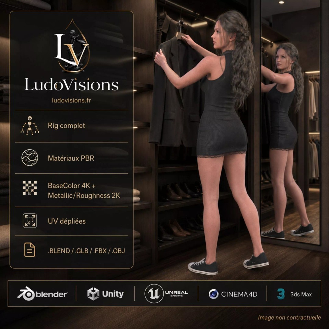 Realistic Woman 3D Model – Rigged Low-Poly Game Asset, FBX & Blender - View 8