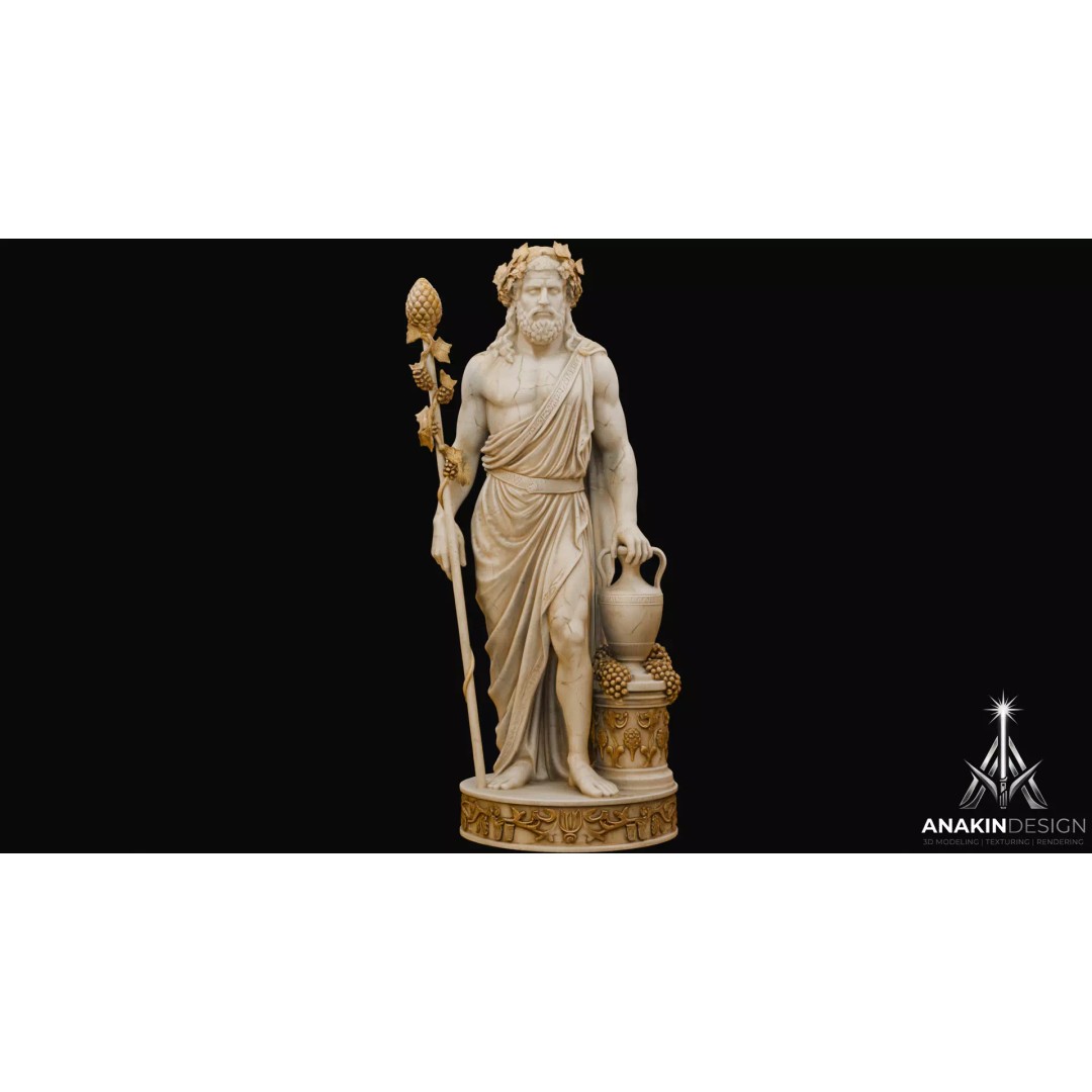 Dionysus Statue 3D Model – High Poly Greek God Sculpture, PBR Textures - View 2