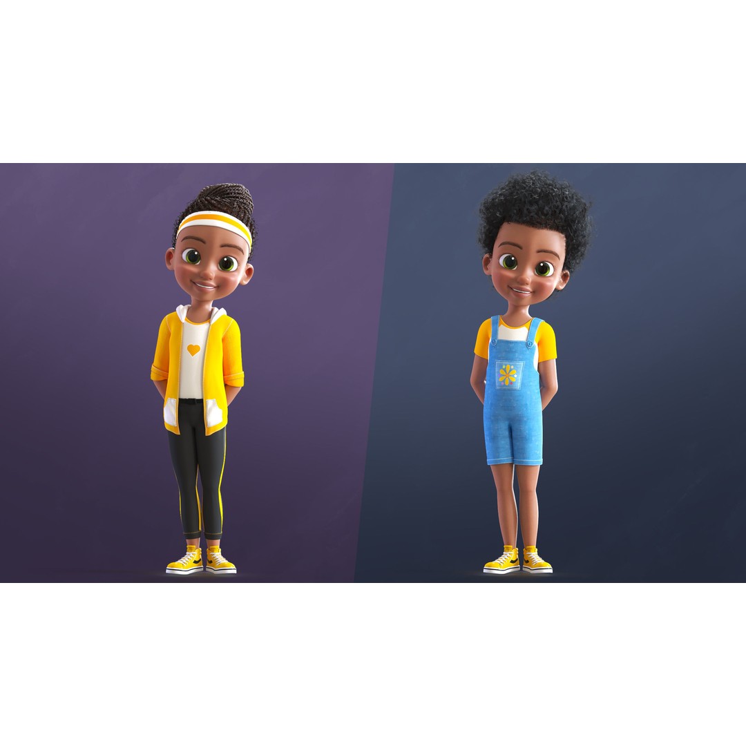 Cartoon Afro Girl 3D Model – Rigged Low-Poly Child Character, FBX, OBJ - View 11