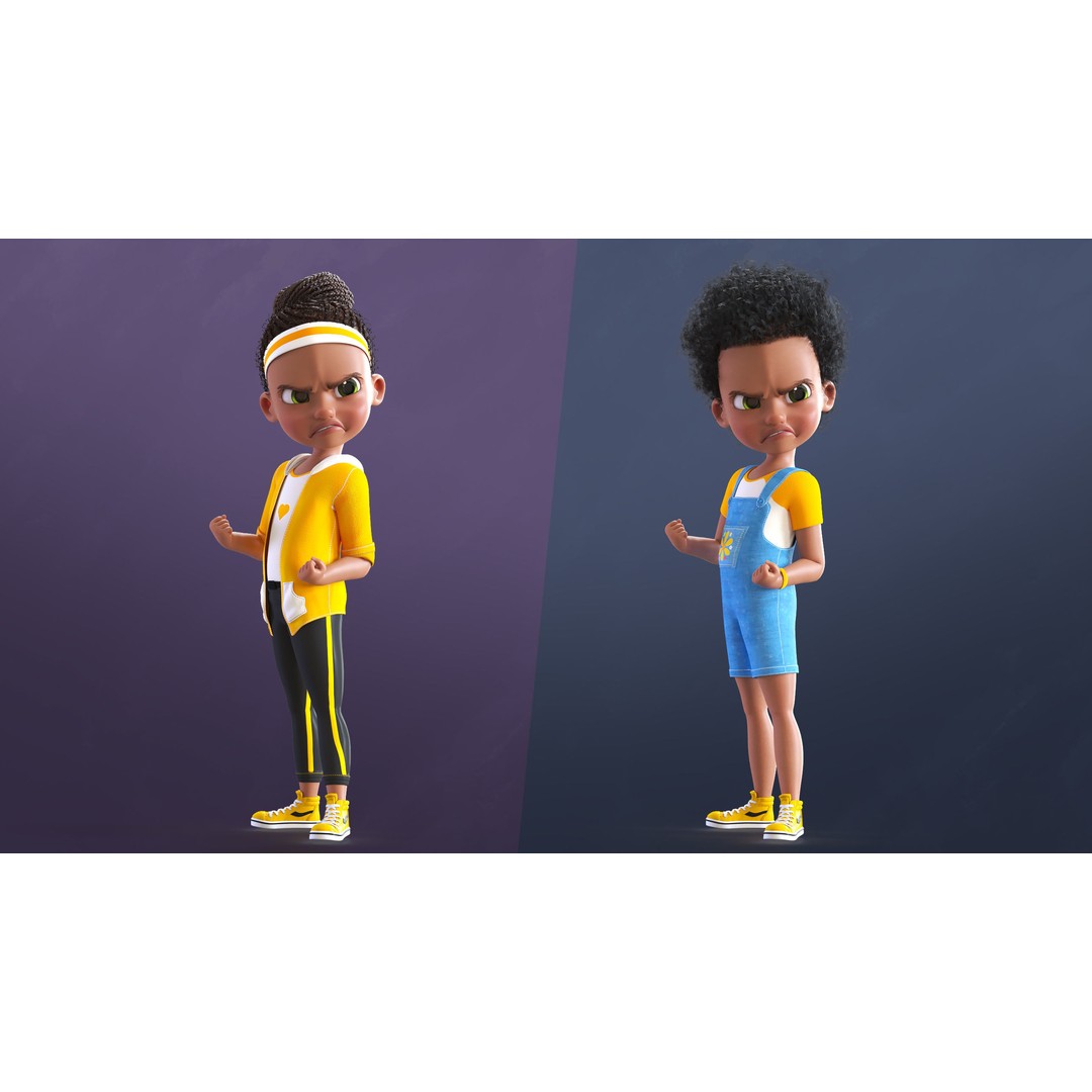 Cartoon Afro Girl 3D Model – Rigged Low-Poly Child Character, FBX, OBJ - View 12