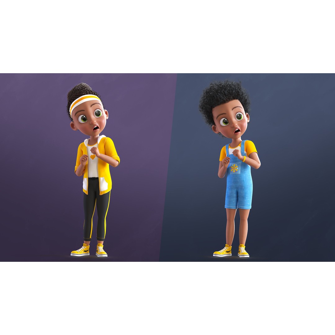 Cartoon Afro Girl 3D Model – Rigged Low-Poly Child Character, FBX, OBJ - View 14