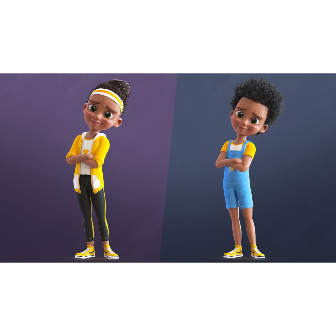 Cartoon Afro Girl 3D Model – Rigged Low-Poly Child Character, FBX, OBJ - View 15