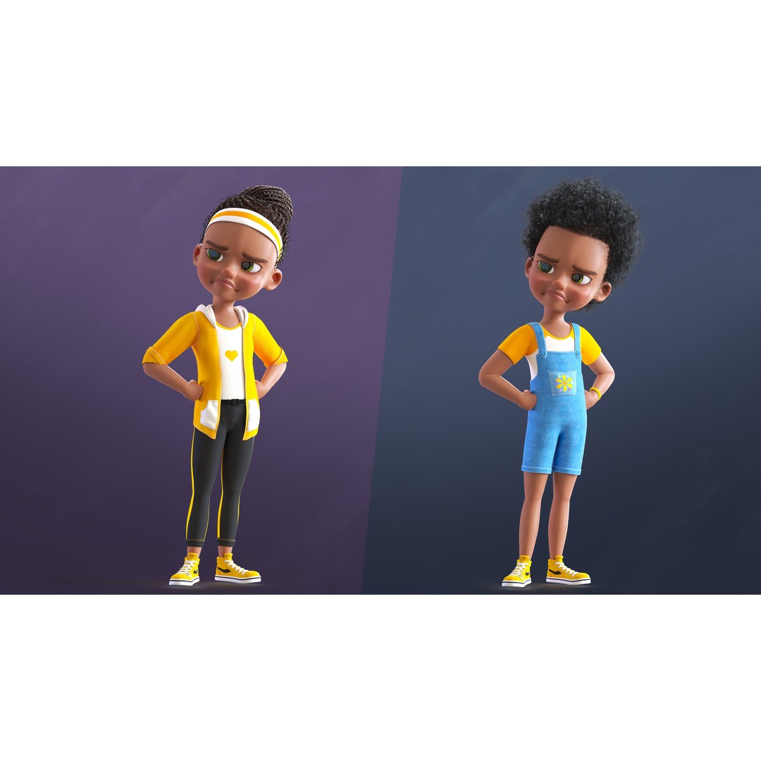 Cartoon Afro Girl 3D Model – Rigged Low-Poly Child Character, FBX, OBJ - View 16