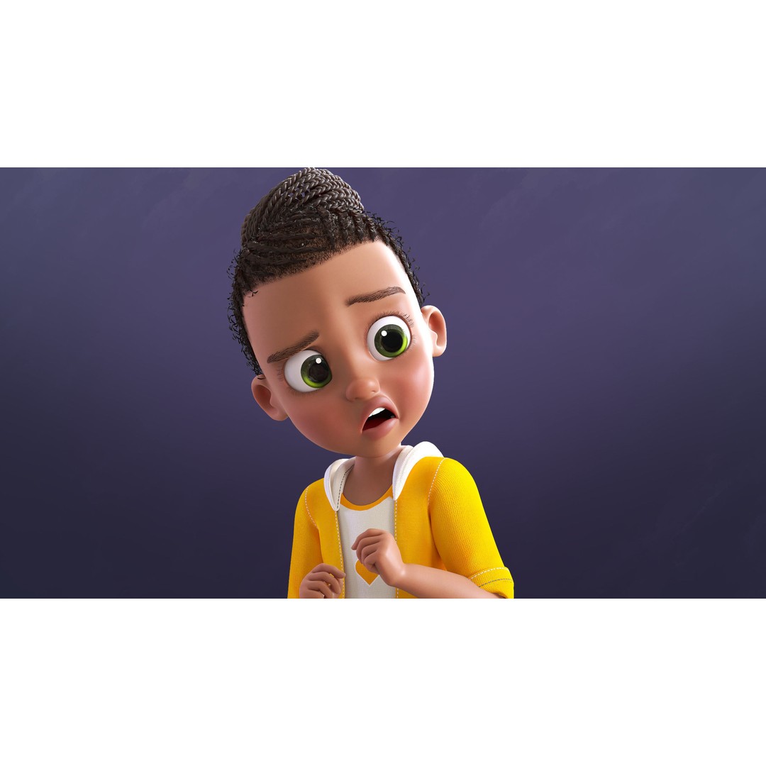 Cartoon Afro Girl 3D Model – Rigged Low-Poly Child Character, FBX, OBJ - View 18