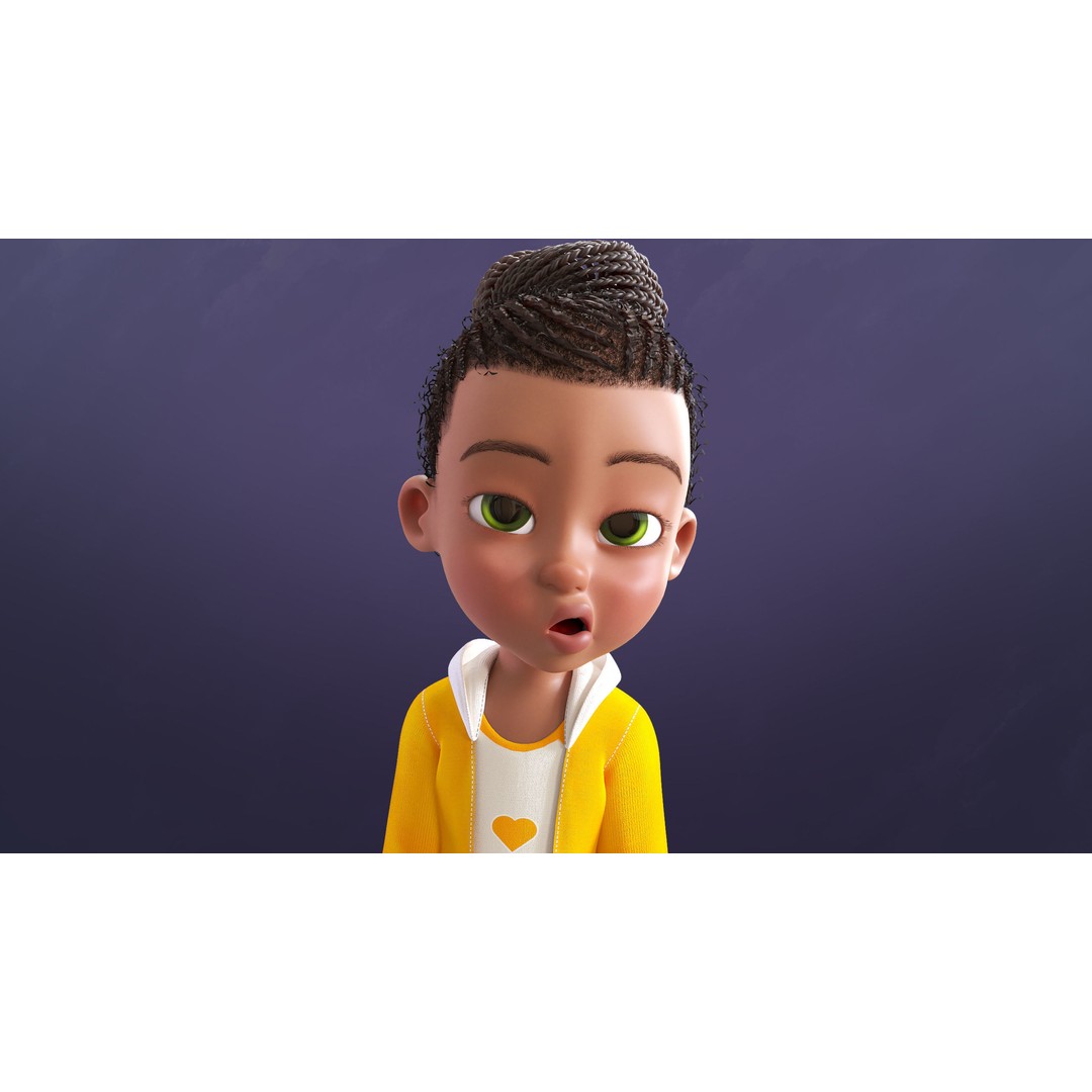 Cartoon Afro Girl 3D Model – Rigged Low-Poly Child Character, FBX, OBJ - View 19