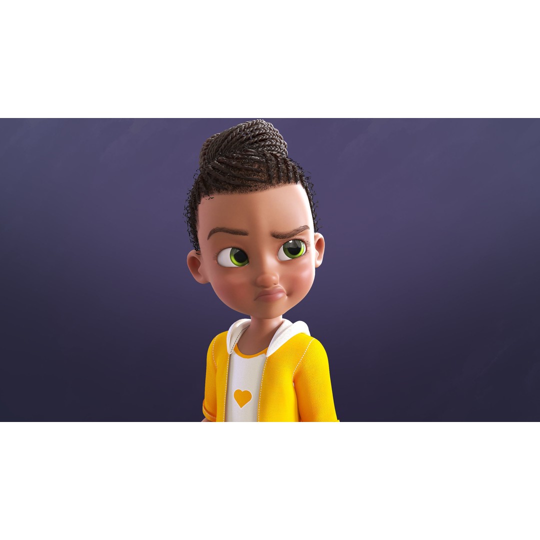 Cartoon Afro Girl 3D Model – Rigged Low-Poly Child Character, FBX, OBJ - View 20