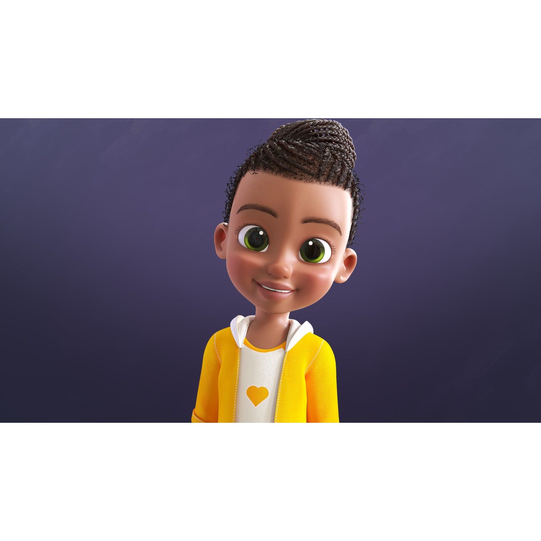 Cartoon Afro Girl 3D Model – Rigged Low-Poly Child Character, FBX, OBJ - View 21