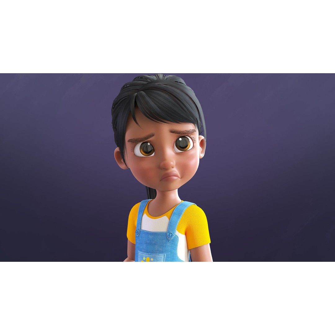 Cartoon Afro Girl 3D Model – Rigged Low-Poly Child Character, FBX, OBJ - View 22