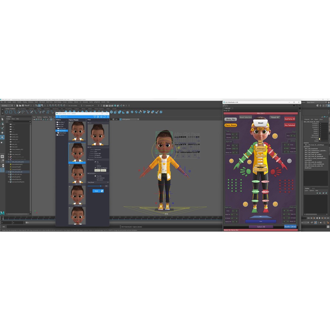 Cartoon Afro Girl 3D Model – Rigged Low-Poly Child Character, FBX, OBJ - View 24