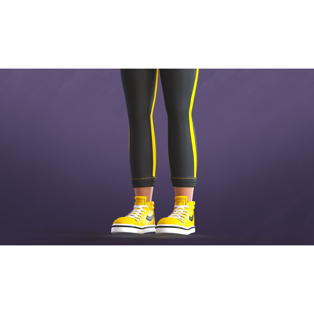 Cartoon Afro Girl 3D Model – Rigged Low-Poly Child Character, FBX, OBJ - View 5
