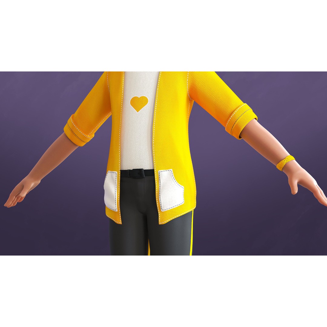 Cartoon Afro Girl 3D Model – Rigged Low-Poly Child Character, FBX, OBJ - View 6