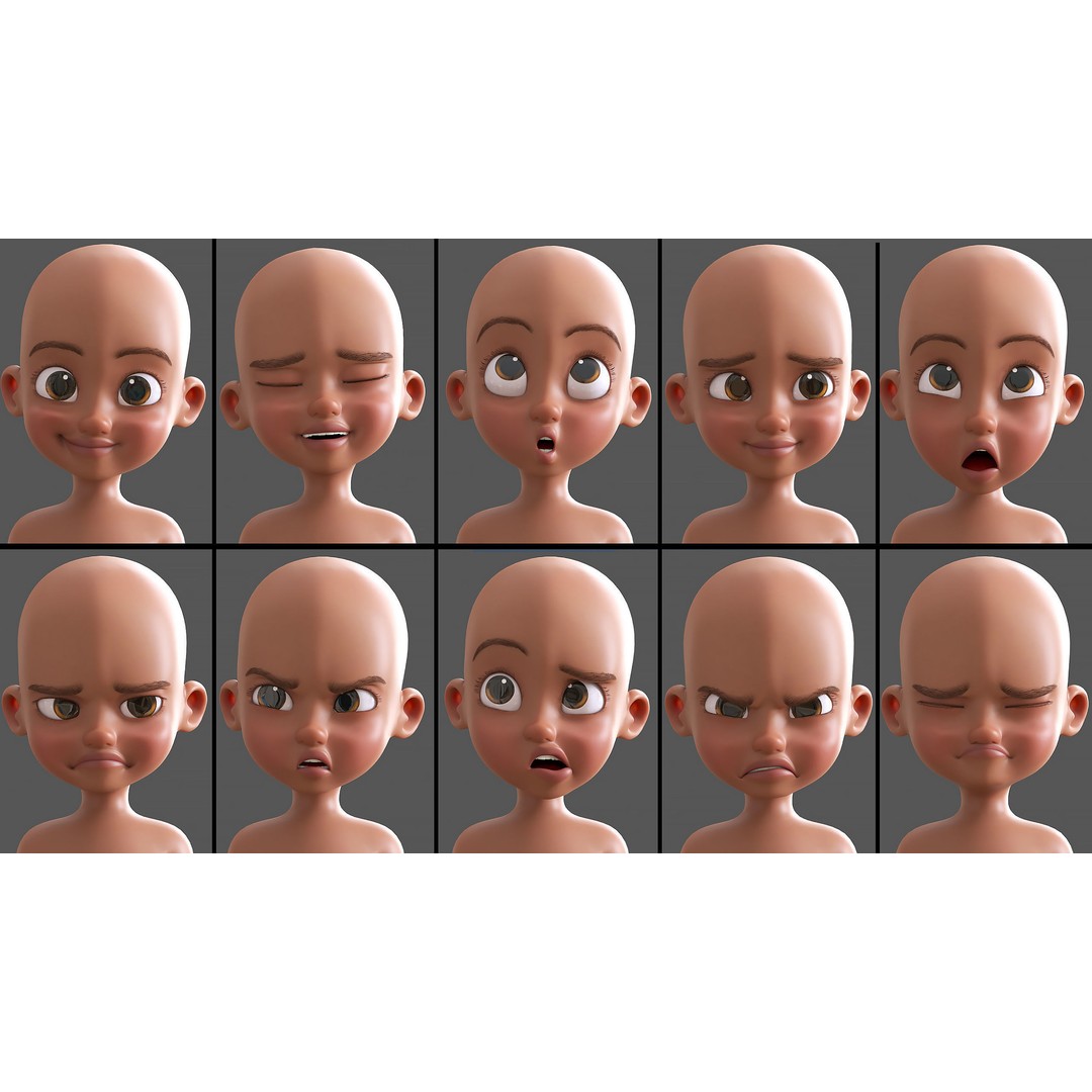 Cartoon Afro Girl 3D Model – Rigged Low-Poly Child Character, FBX, OBJ - View 8