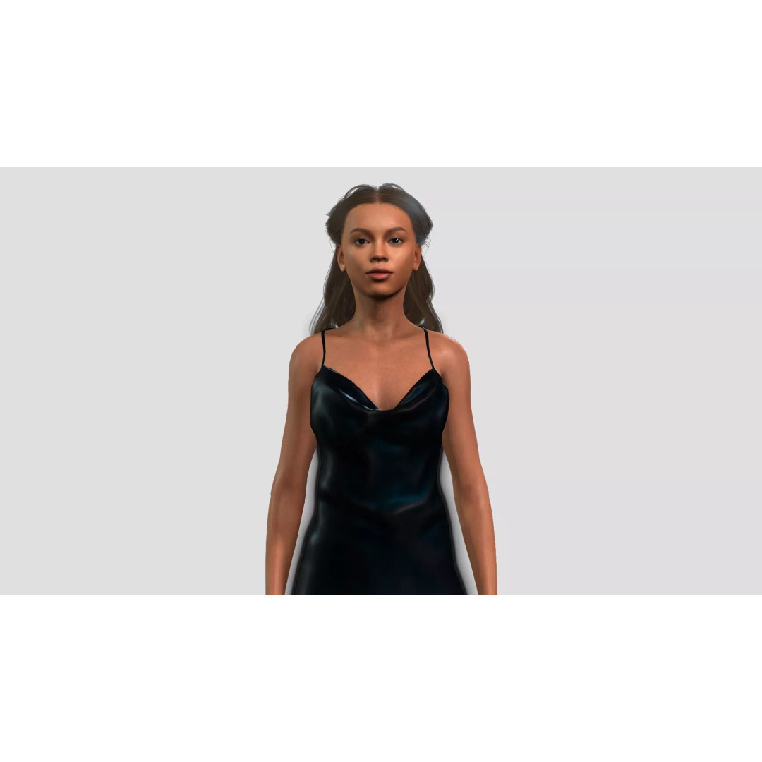 Black Woman 3D Model – Realistic Rigged Character for Animation - View 2