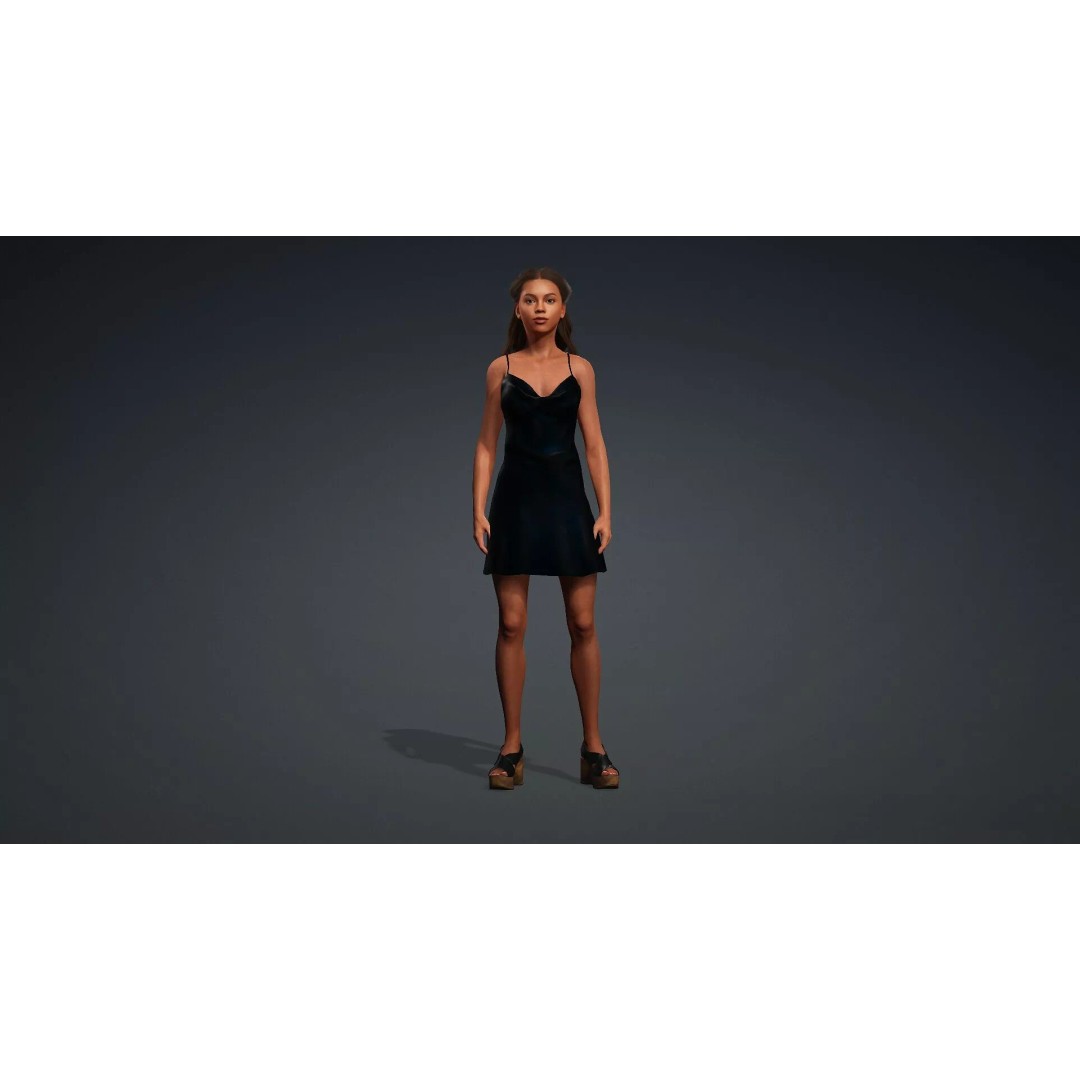 Black Woman 3D Model – Realistic Rigged Character for Animation - View 3