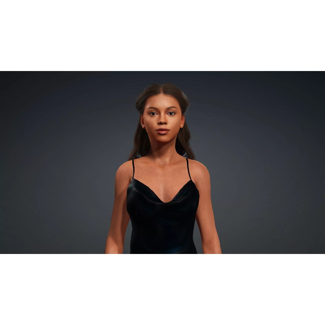 Black Woman 3D Model – Realistic Rigged Character for Animation - View 8