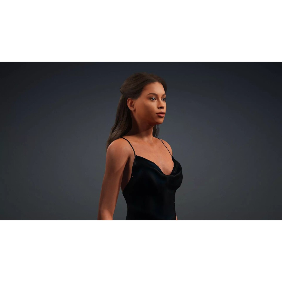 Black Woman 3D Model – Realistic Rigged Character for Animation - View 9