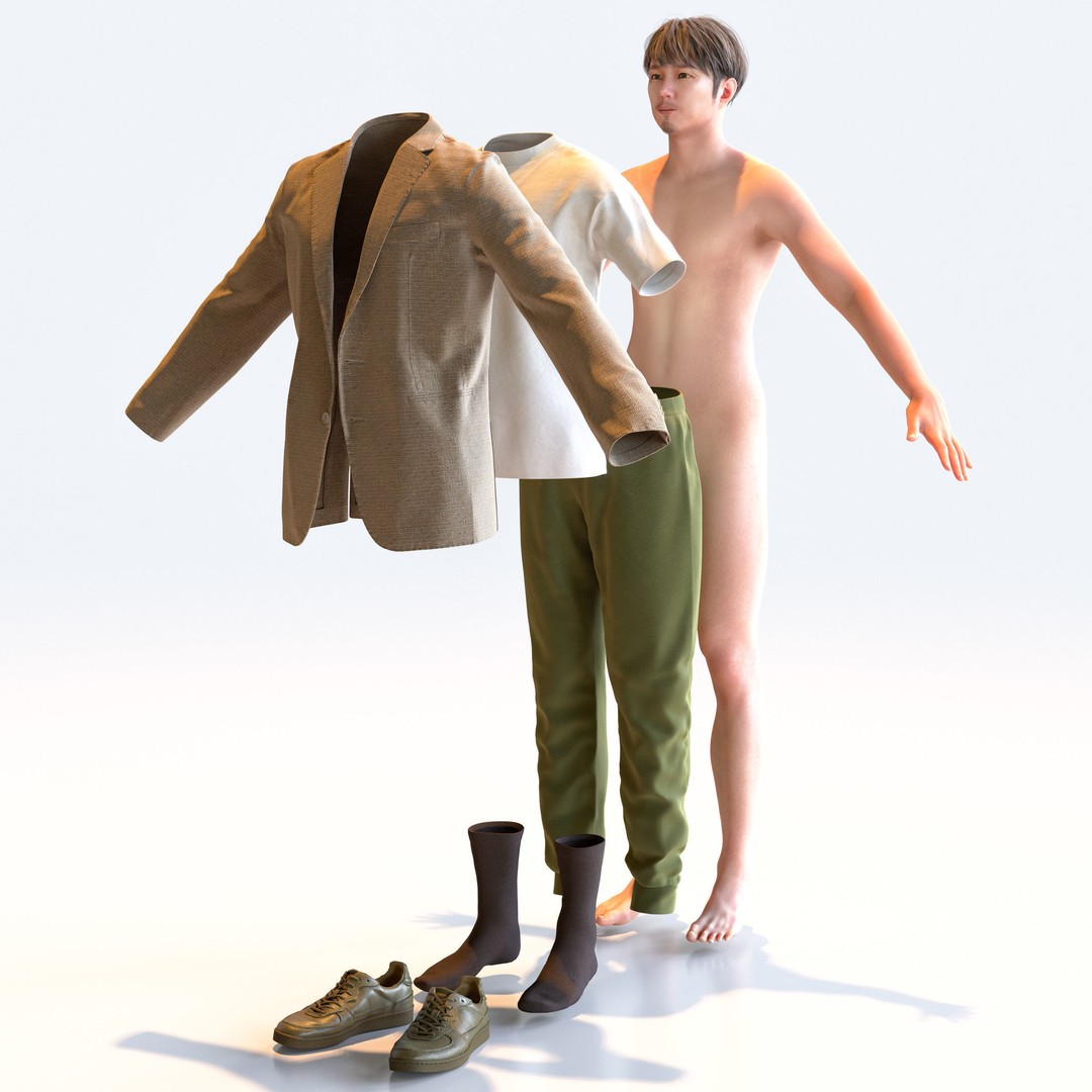 Asian Casual Man 3D Model – A-Pose Character, Rigged, FBX, Blender