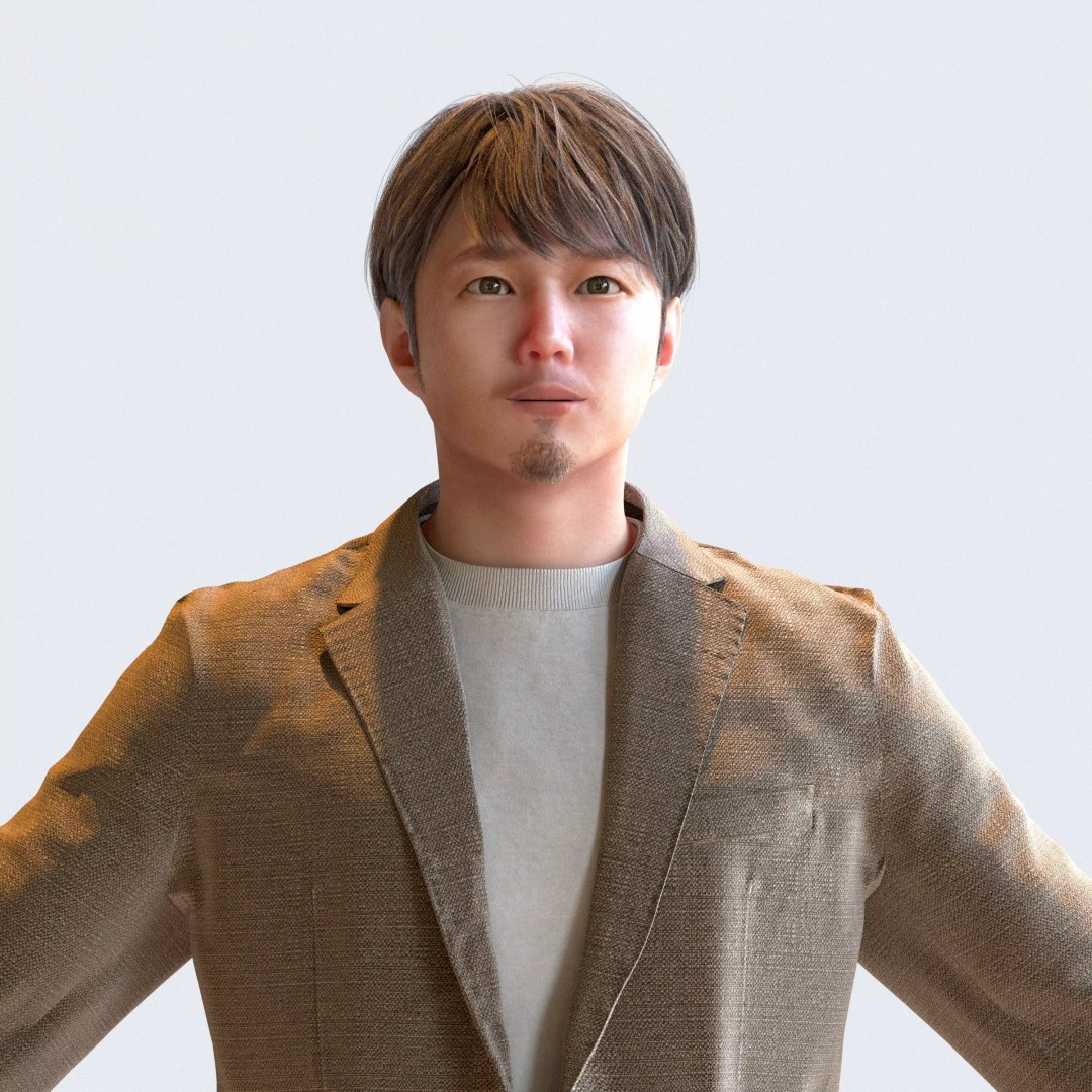 Asian Casual Man 3D Model – A-Pose Character, Rigged, FBX, Blender - View 2