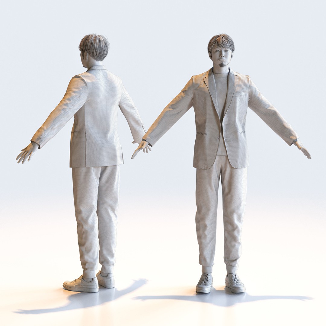 Asian Casual Man 3D Model – A-Pose Character, Rigged, FBX, Blender - View 4