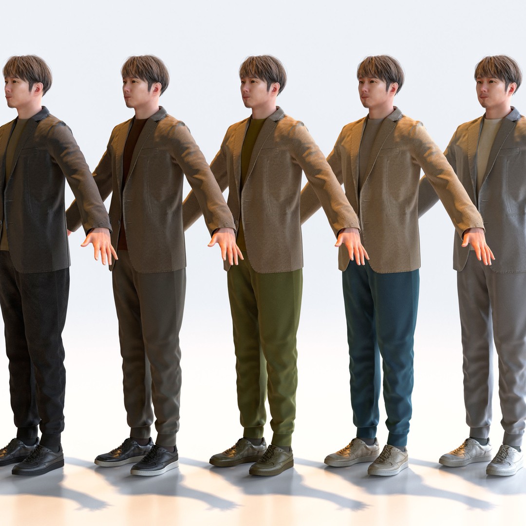 Asian Casual Man 3D Model – A-Pose Character, Rigged, FBX, Blender - View 6