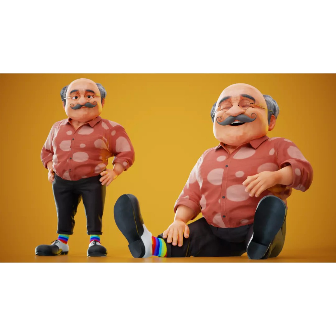 Albert 3D Model – Cartoon Low-Poly Rigged Character, FBX, Blender - View 13