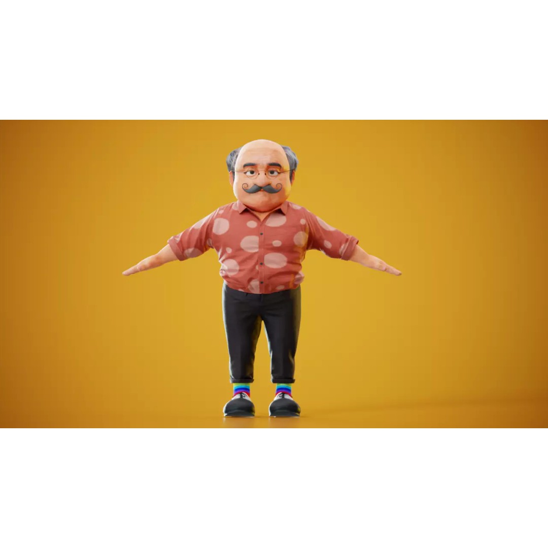 Albert 3D Model – Cartoon Low-Poly Rigged Character, FBX, Blender - View 14