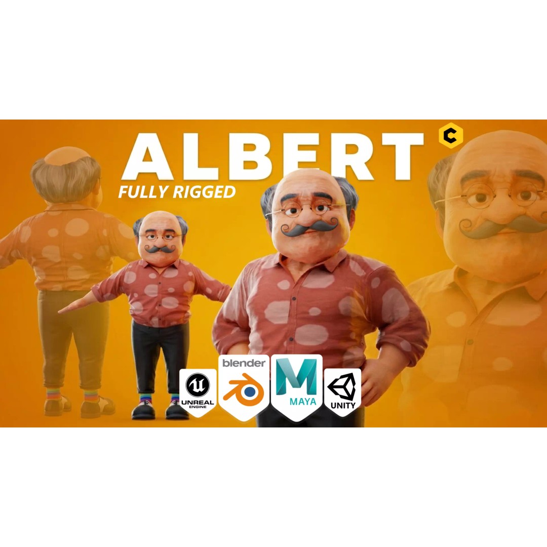 Albert 3D Model – Cartoon Low-Poly Rigged Character, FBX, Blender - View 2