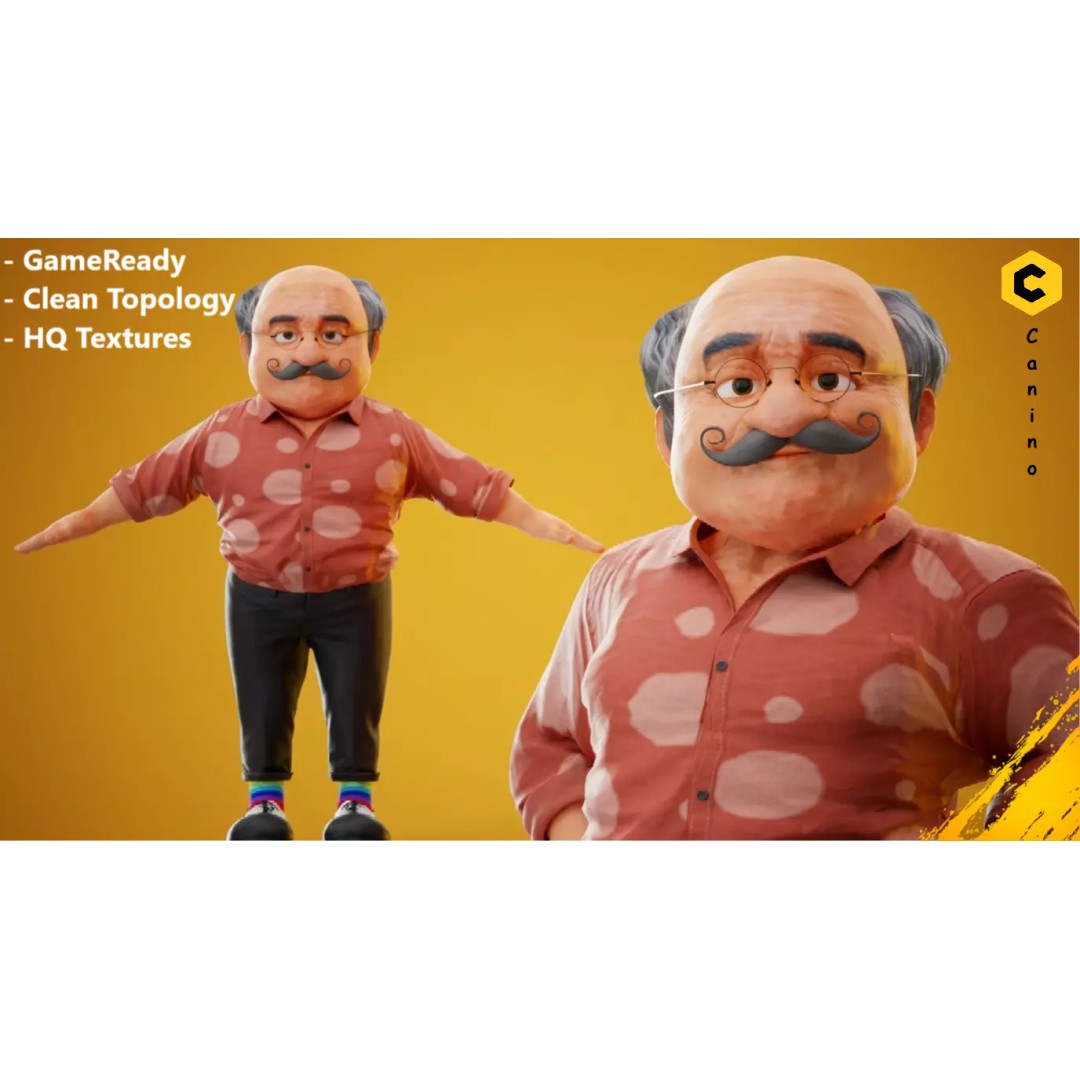 Albert 3D Model – Cartoon Low-Poly Rigged Character, FBX, Blender - View 3