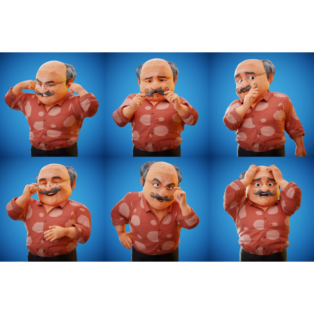 Albert 3D Model – Cartoon Low-Poly Rigged Character, FBX, Blender - View 4