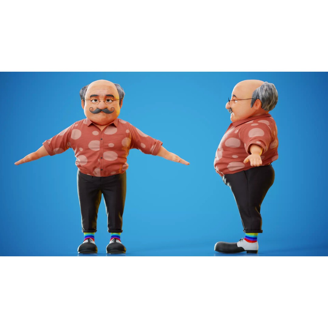 Albert 3D Model – Cartoon Low-Poly Rigged Character, FBX, Blender - View 5