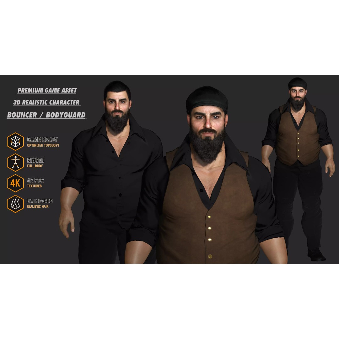 Bouncer Bodyguard 3D Model – Realistic Low-Poly Game Asset, FBX - View 2