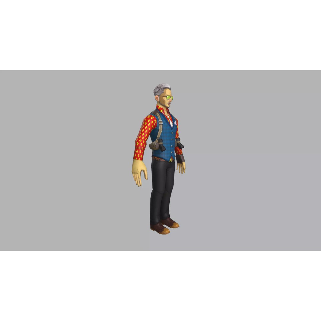 Male Gambler 3D Model – Low Poly Character Vest Game Asset, FBX - View 10
